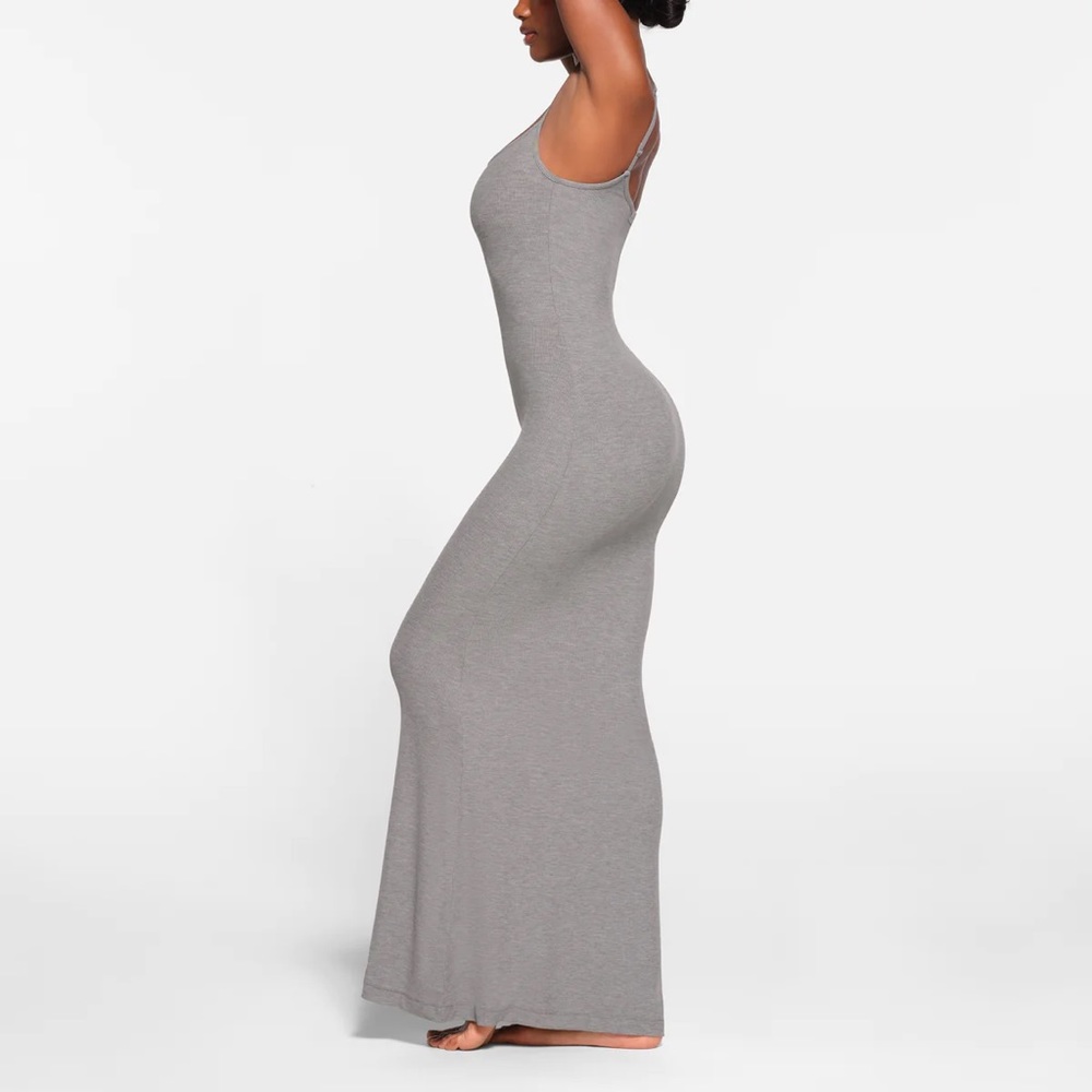 Skims Soft Lounge ribbed stretch-modal jersey maxi dress - Heather Grey